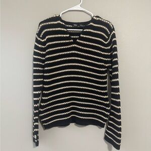 Vintage Striped Black and Cream Sweater 100% cotton size XL